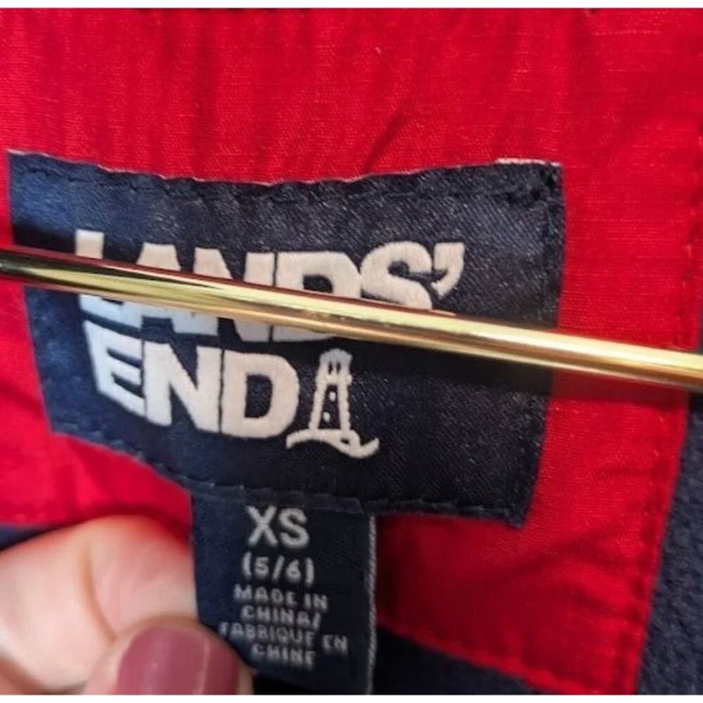 Lands' End Red and Blue Puffer Jacket Youth Boys XS 5/6 Warm Winter Coat